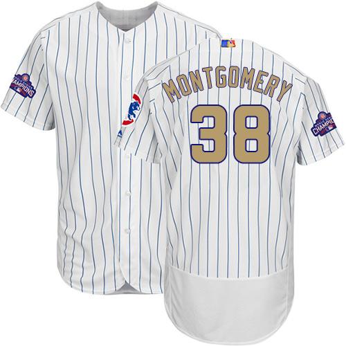 Cubs #38 Mike Montgomery White(Blue Strip) Flexbase Authentic Gold Program Stitched MLB Jersey